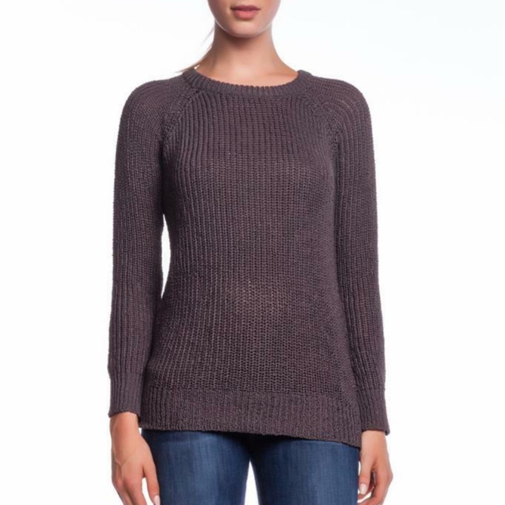 BCBG Max Azria Sigrid Sweater Gunmetal Long Sleeve Crew Neck Knit WHH1N141 Grey